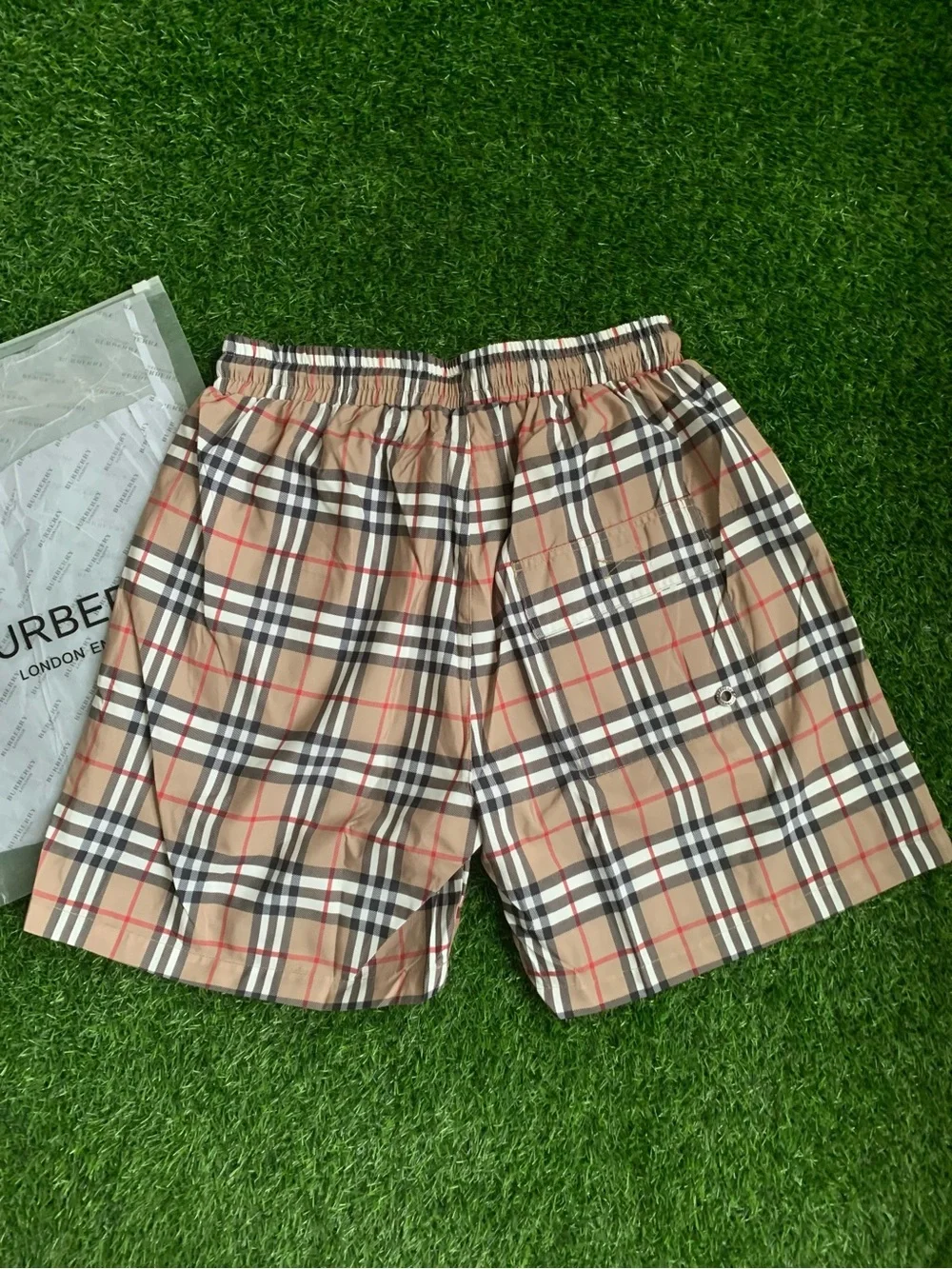 Burberry Beige Plaid Men’s Swim Trunks